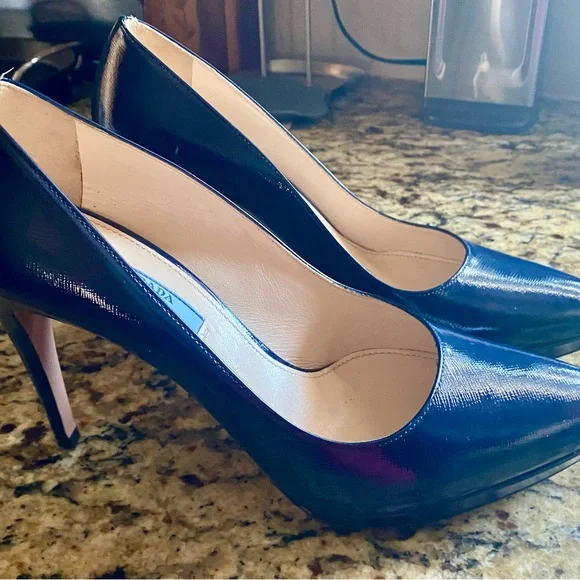 Prada Blue Patent Leather Heels - Picture 2 of 5